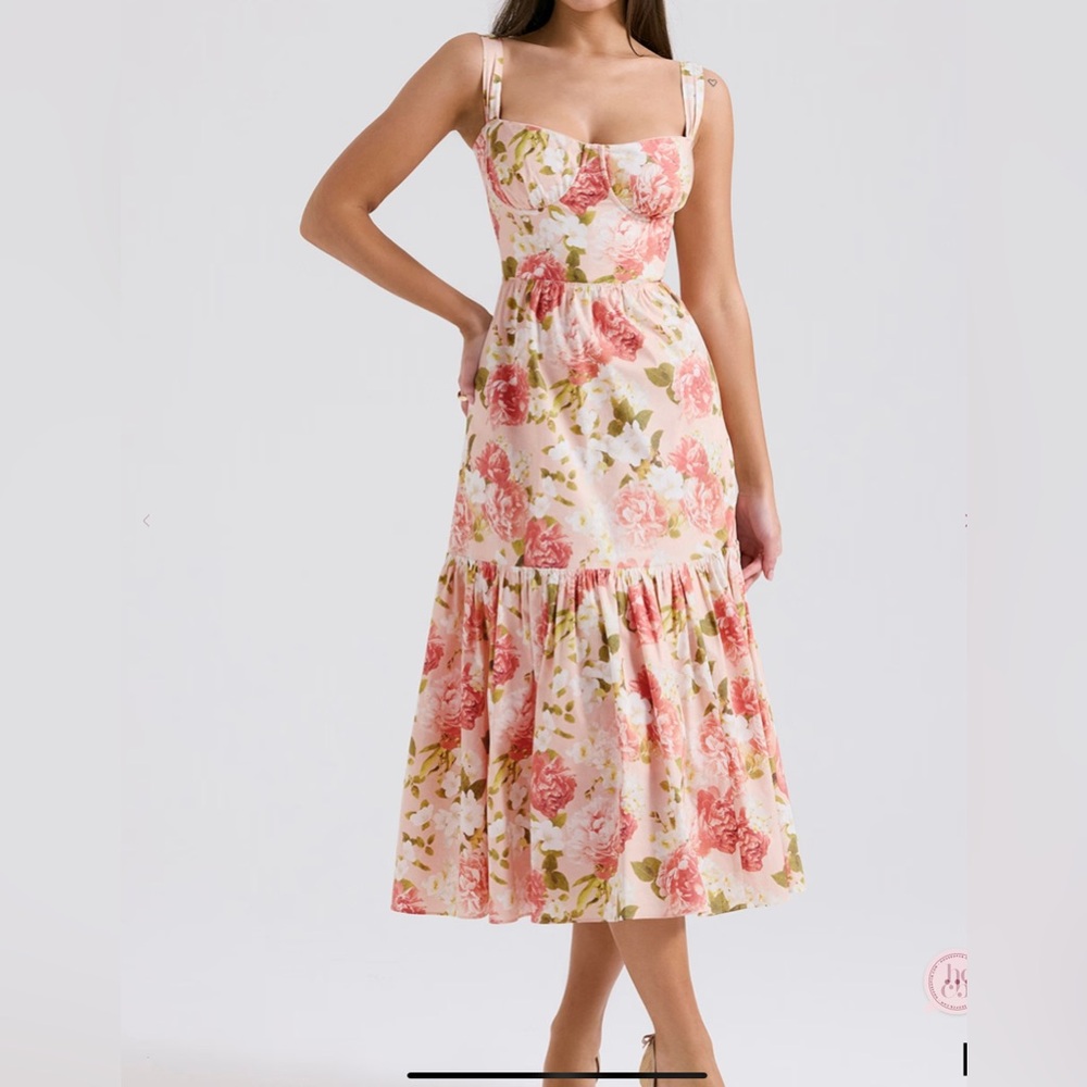 House of CB Elia Pink Peony Print Cotton Midi Sundress